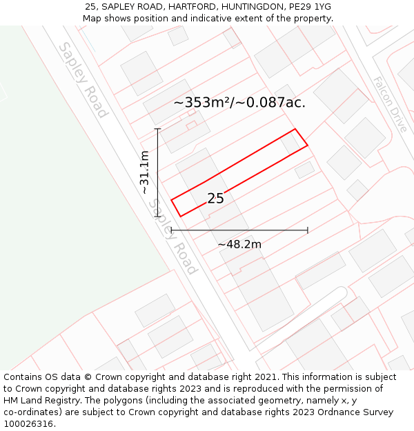 25, SAPLEY ROAD, HARTFORD, HUNTINGDON, PE29 1YG: Plot and title map