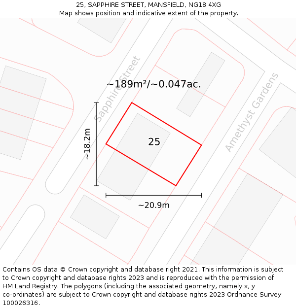 25, SAPPHIRE STREET, MANSFIELD, NG18 4XG: Plot and title map
