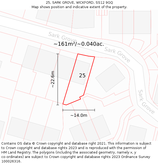 25, SARK GROVE, WICKFORD, SS12 9GQ: Plot and title map