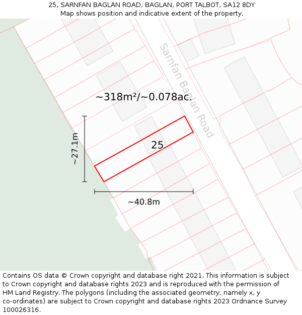 25, SARNFAN BAGLAN ROAD, BAGLAN, PORT TALBOT, SA12 8DY: Plot and title map