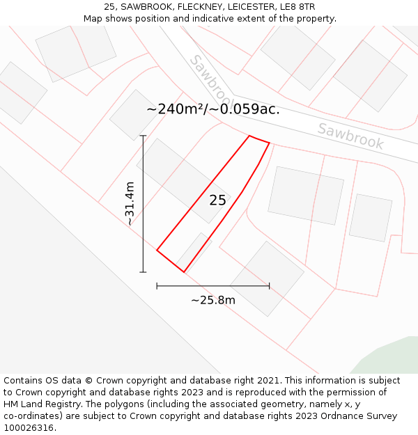 25, SAWBROOK, FLECKNEY, LEICESTER, LE8 8TR: Plot and title map