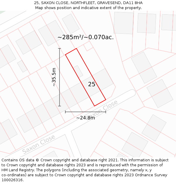 25, SAXON CLOSE, NORTHFLEET, GRAVESEND, DA11 8HA: Plot and title map
