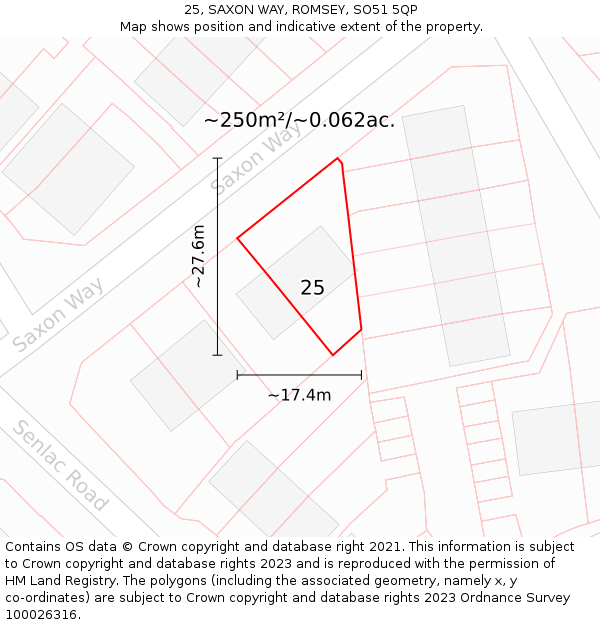 25, SAXON WAY, ROMSEY, SO51 5QP: Plot and title map