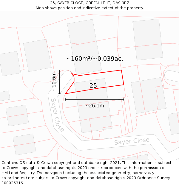 25, SAYER CLOSE, GREENHITHE, DA9 9PZ: Plot and title map