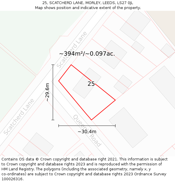 25, SCATCHERD LANE, MORLEY, LEEDS, LS27 0JL: Plot and title map