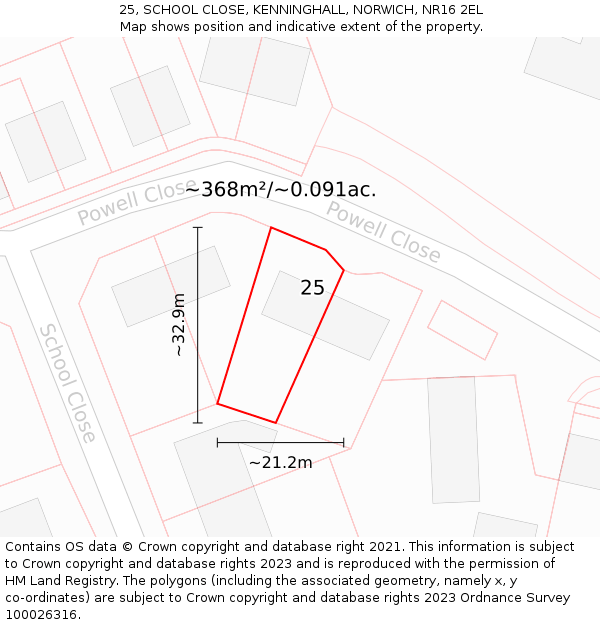 25, SCHOOL CLOSE, KENNINGHALL, NORWICH, NR16 2EL: Plot and title map