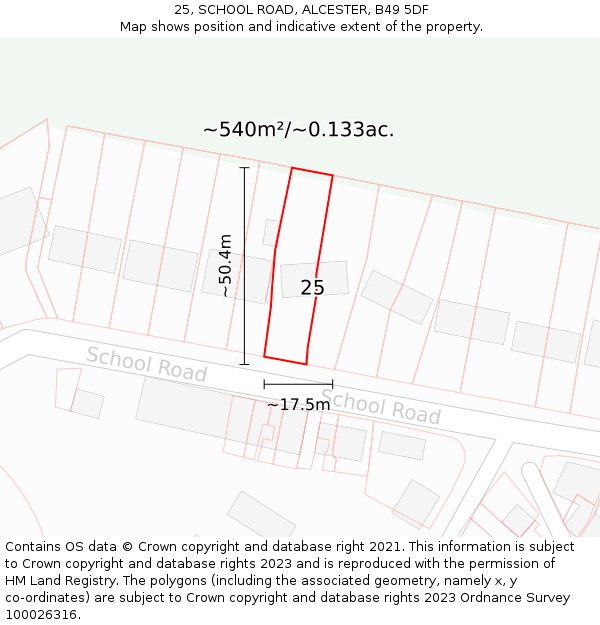 25, SCHOOL ROAD, ALCESTER, B49 5DF: Plot and title map