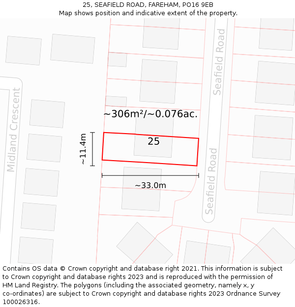 25, SEAFIELD ROAD, FAREHAM, PO16 9EB: Plot and title map
