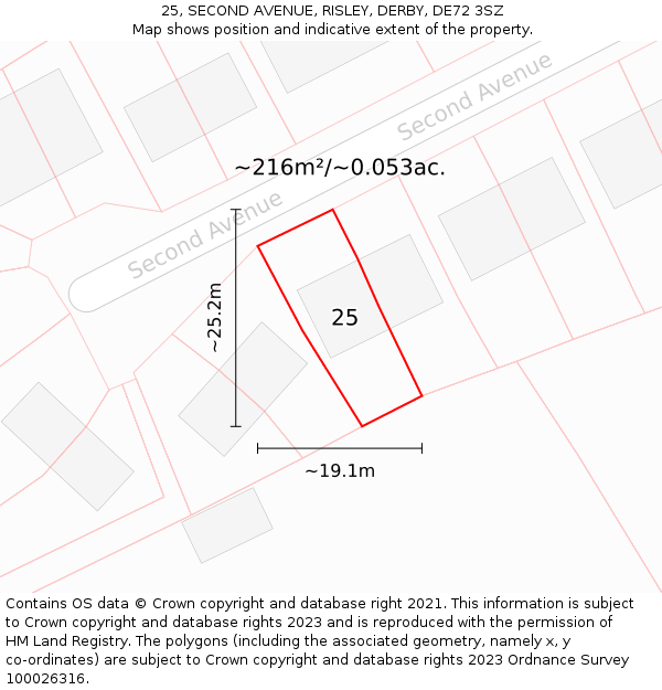 25, SECOND AVENUE, RISLEY, DERBY, DE72 3SZ: Plot and title map