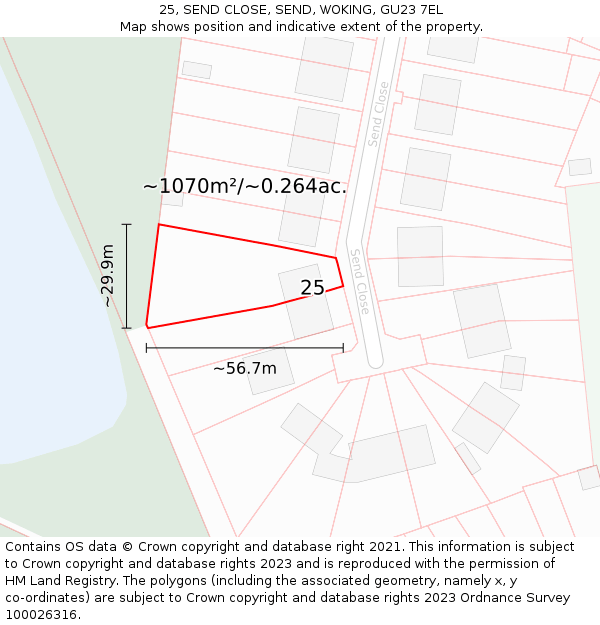 25, SEND CLOSE, SEND, WOKING, GU23 7EL: Plot and title map
