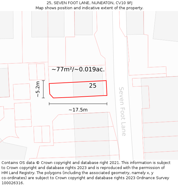 25, SEVEN FOOT LANE, NUNEATON, CV10 9FJ: Plot and title map
