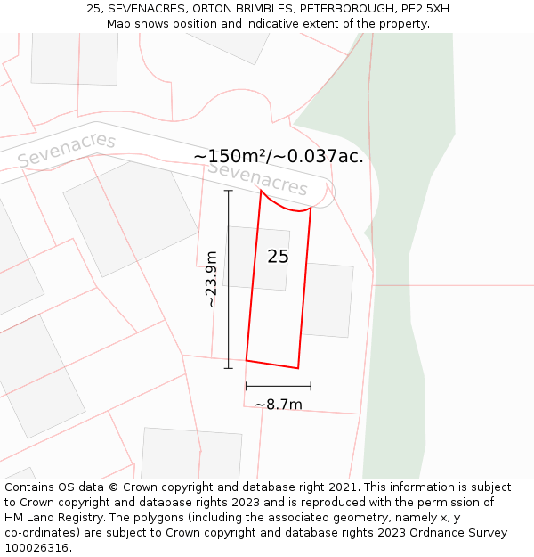 25, SEVENACRES, ORTON BRIMBLES, PETERBOROUGH, PE2 5XH: Plot and title map