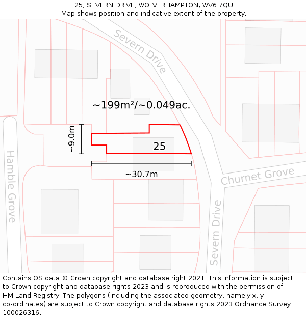 25, SEVERN DRIVE, WOLVERHAMPTON, WV6 7QU: Plot and title map
