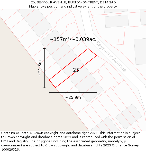 25, SEYMOUR AVENUE, BURTON-ON-TRENT, DE14 2AQ: Plot and title map