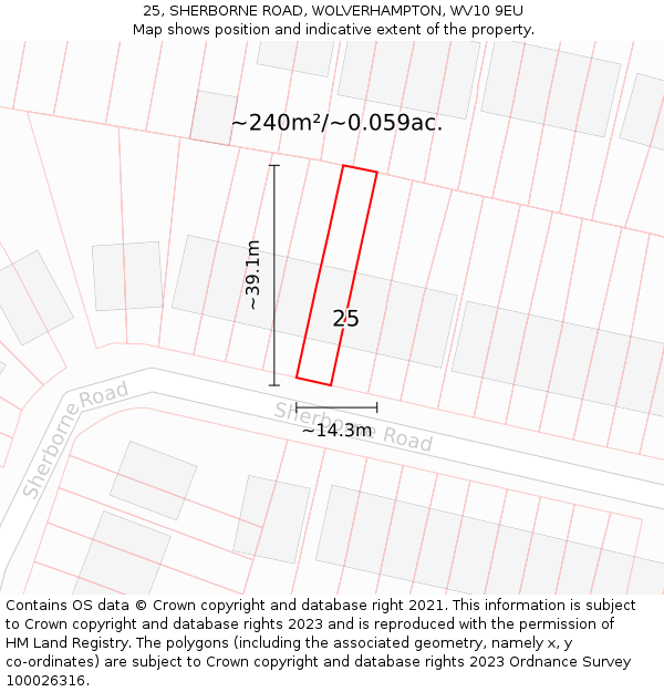 25, SHERBORNE ROAD, WOLVERHAMPTON, WV10 9EU: Plot and title map