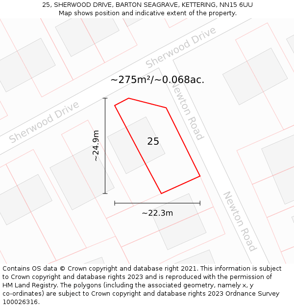 25, SHERWOOD DRIVE, BARTON SEAGRAVE, KETTERING, NN15 6UU: Plot and title map