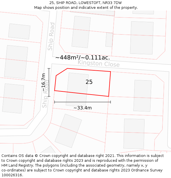 25, SHIP ROAD, LOWESTOFT, NR33 7DW: Plot and title map