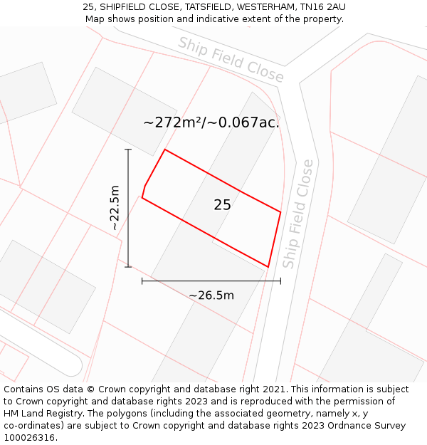25, SHIPFIELD CLOSE, TATSFIELD, WESTERHAM, TN16 2AU: Plot and title map