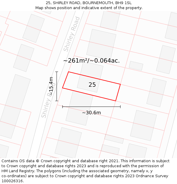25, SHIRLEY ROAD, BOURNEMOUTH, BH9 1SL: Plot and title map