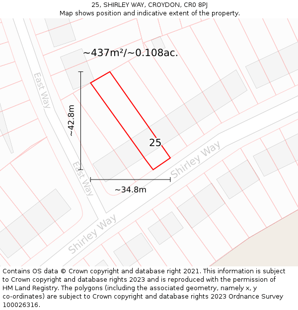 25, SHIRLEY WAY, CROYDON, CR0 8PJ: Plot and title map