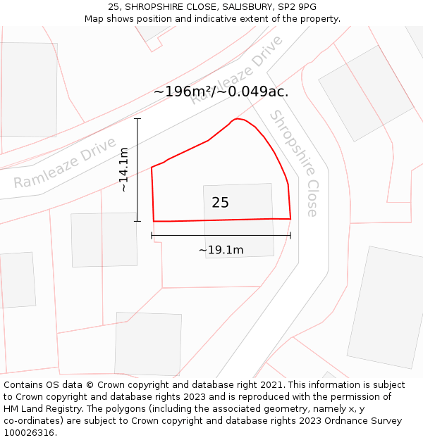 25, SHROPSHIRE CLOSE, SALISBURY, SP2 9PG: Plot and title map