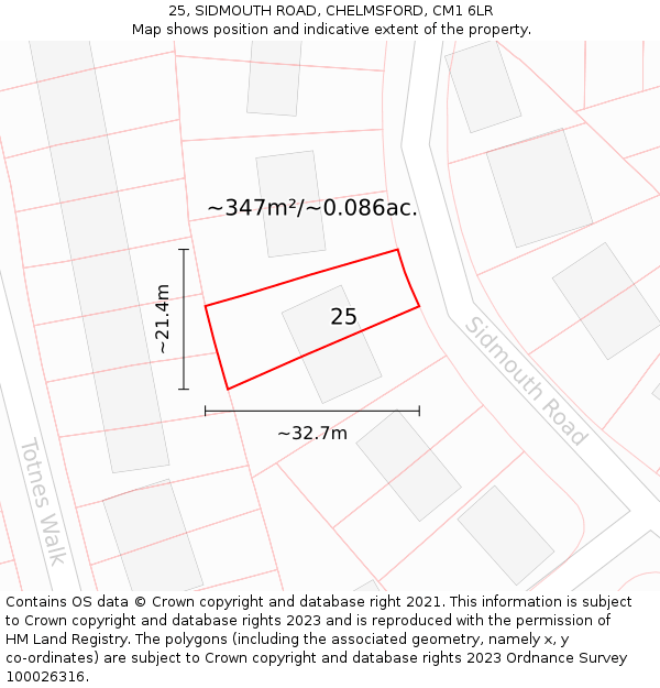 25, SIDMOUTH ROAD, CHELMSFORD, CM1 6LR: Plot and title map