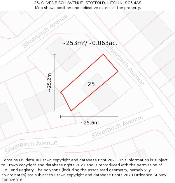 25, SILVER BIRCH AVENUE, STOTFOLD, HITCHIN, SG5 4AS: Plot and title map
