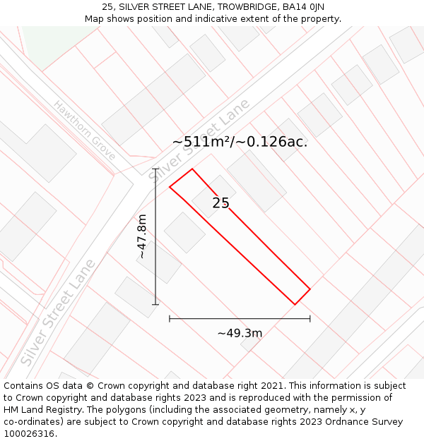 25, SILVER STREET LANE, TROWBRIDGE, BA14 0JN: Plot and title map