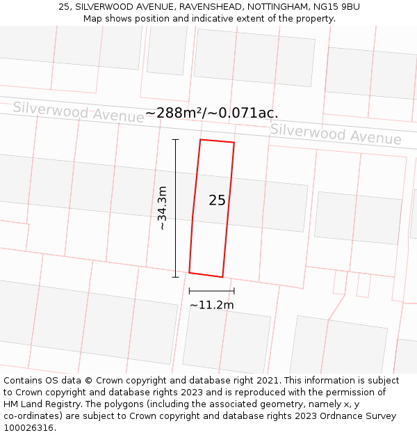 25, SILVERWOOD AVENUE, RAVENSHEAD, NOTTINGHAM, NG15 9BU: Plot and title map