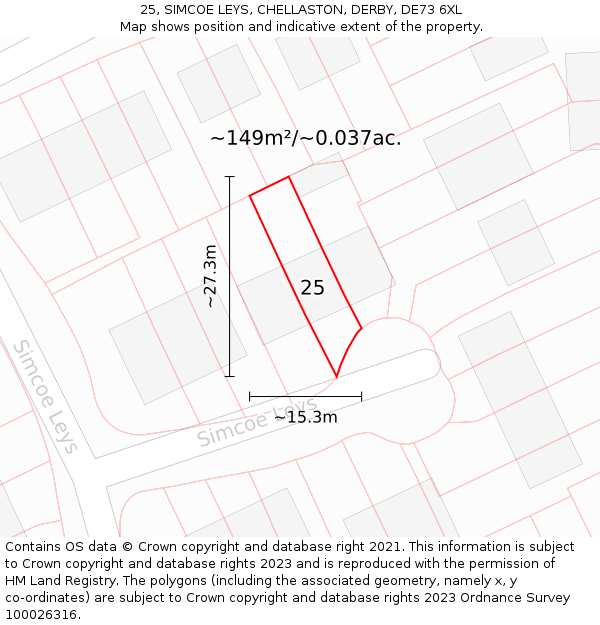 25, SIMCOE LEYS, CHELLASTON, DERBY, DE73 6XL: Plot and title map