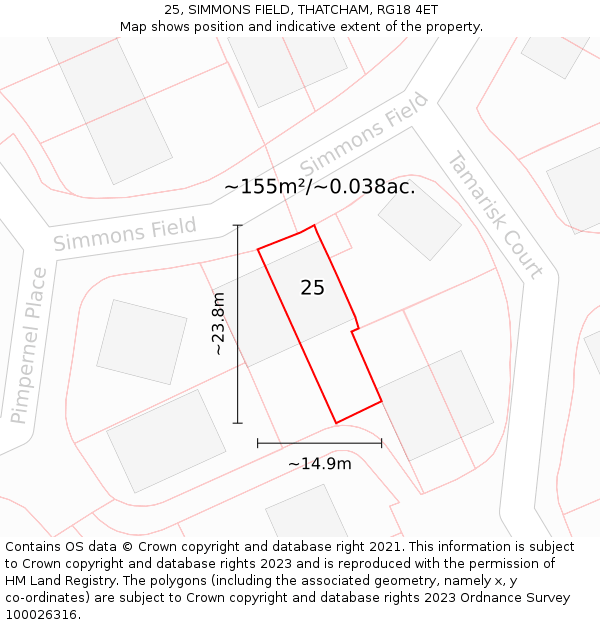 25, SIMMONS FIELD, THATCHAM, RG18 4ET: Plot and title map