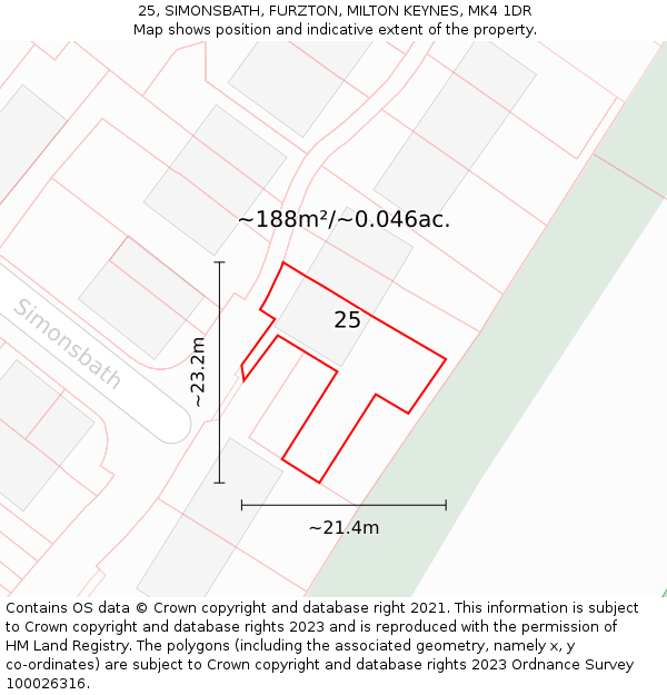 25, SIMONSBATH, FURZTON, MILTON KEYNES, MK4 1DR: Plot and title map