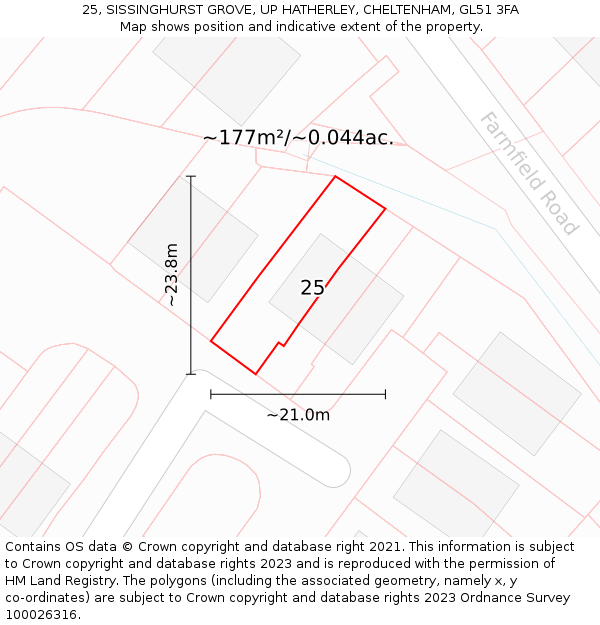 25, SISSINGHURST GROVE, UP HATHERLEY, CHELTENHAM, GL51 3FA: Plot and title map