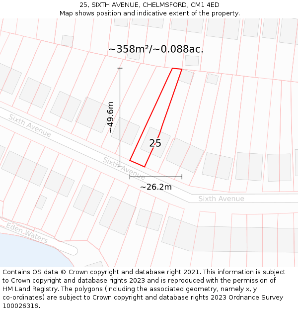 25, SIXTH AVENUE, CHELMSFORD, CM1 4ED: Plot and title map