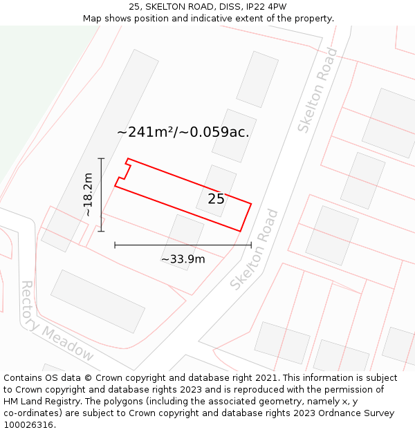 25, SKELTON ROAD, DISS, IP22 4PW: Plot and title map