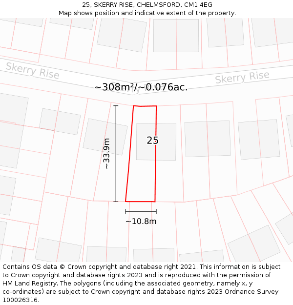 25, SKERRY RISE, CHELMSFORD, CM1 4EG: Plot and title map