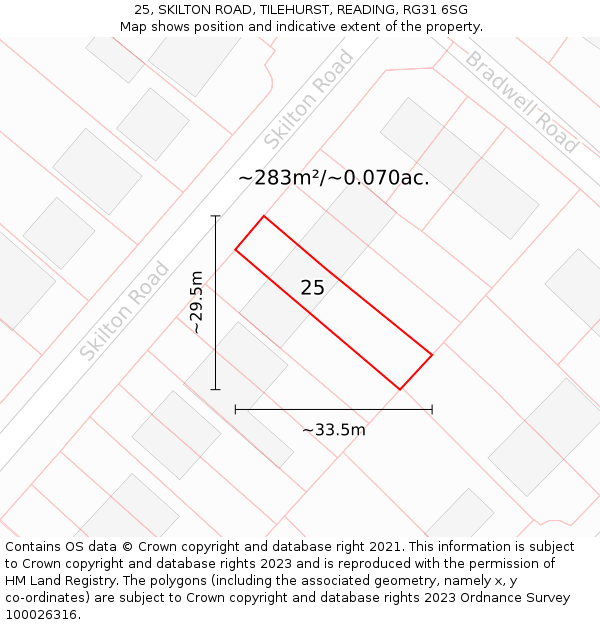 25, SKILTON ROAD, TILEHURST, READING, RG31 6SG: Plot and title map