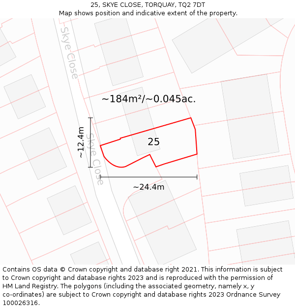 25, SKYE CLOSE, TORQUAY, TQ2 7DT: Plot and title map