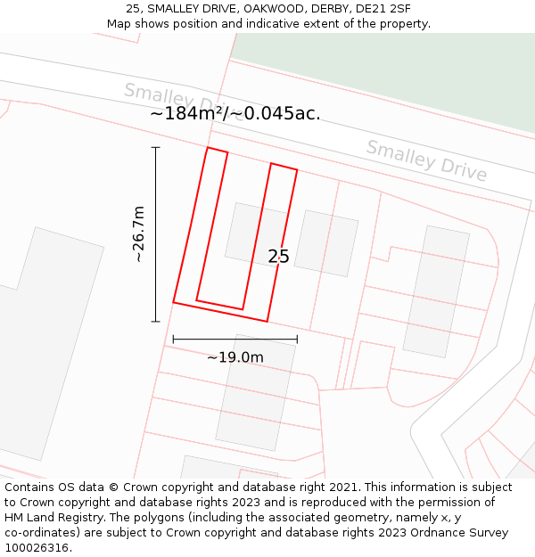 25, SMALLEY DRIVE, OAKWOOD, DERBY, DE21 2SF: Plot and title map