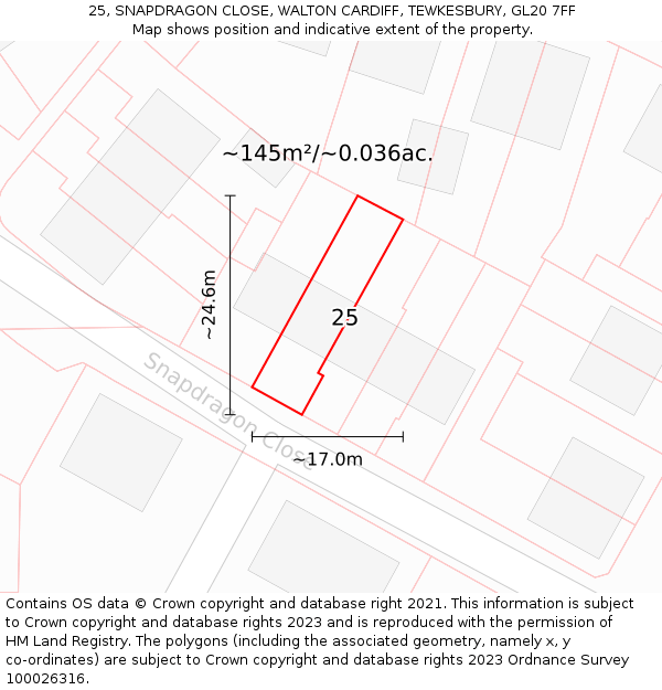 25, SNAPDRAGON CLOSE, WALTON CARDIFF, TEWKESBURY, GL20 7FF: Plot and title map