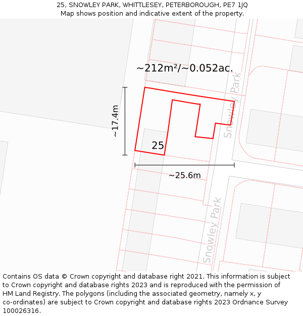 25, SNOWLEY PARK, WHITTLESEY, PETERBOROUGH, PE7 1JQ: Plot and title map