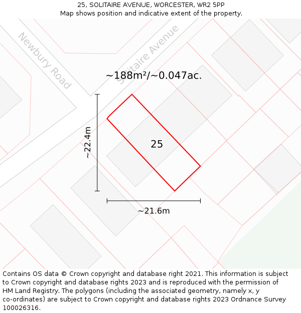 25, SOLITAIRE AVENUE, WORCESTER, WR2 5PP: Plot and title map
