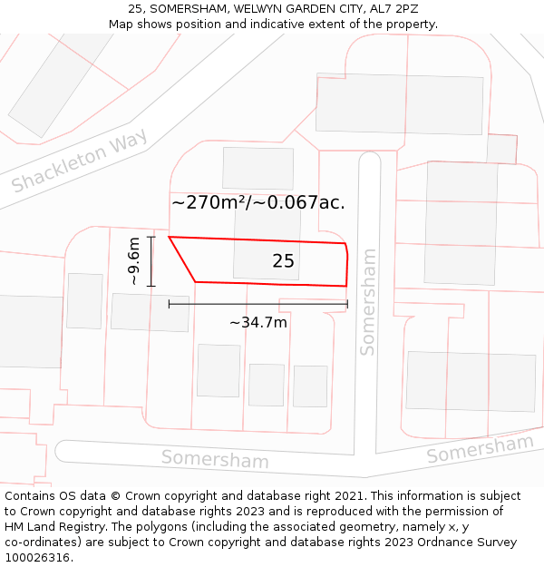 25, SOMERSHAM, WELWYN GARDEN CITY, AL7 2PZ: Plot and title map