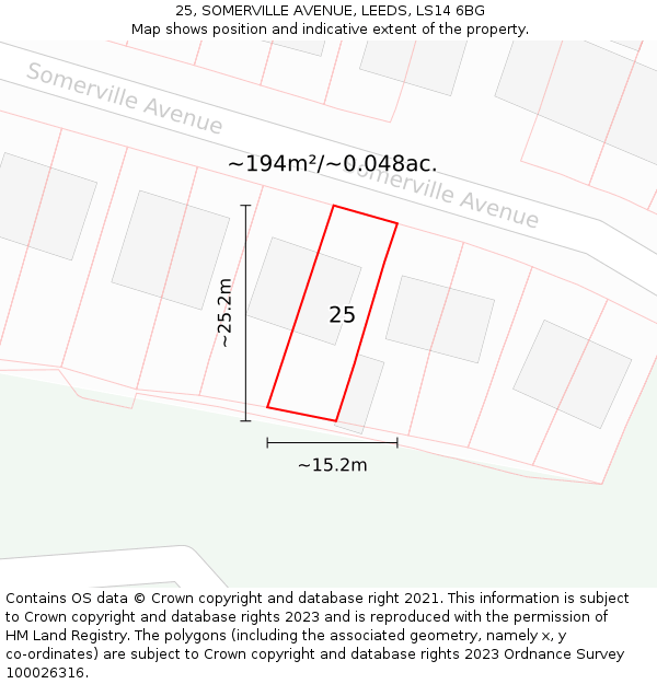 25, SOMERVILLE AVENUE, LEEDS, LS14 6BG: Plot and title map