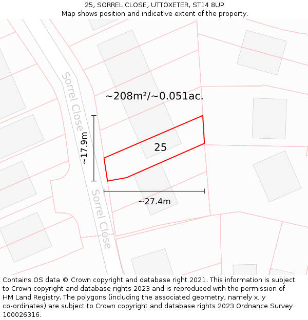 25, SORREL CLOSE, UTTOXETER, ST14 8UP: Plot and title map