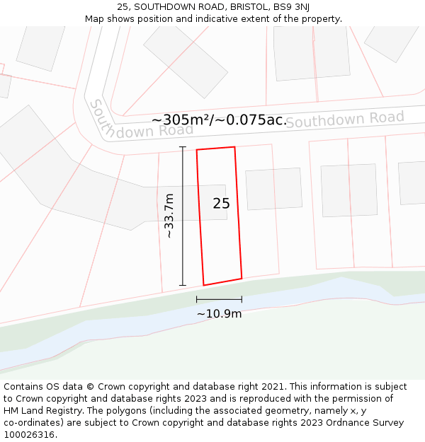 25, SOUTHDOWN ROAD, BRISTOL, BS9 3NJ: Plot and title map