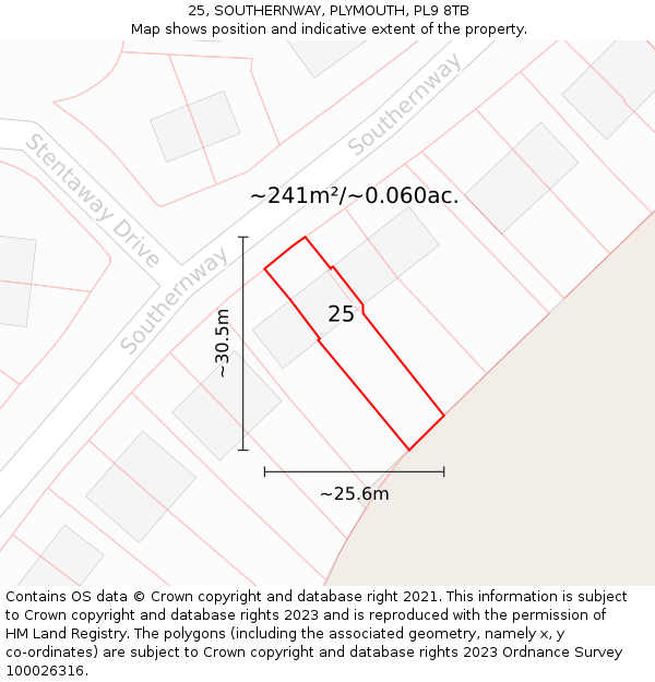 25, SOUTHERNWAY, PLYMOUTH, PL9 8TB: Plot and title map