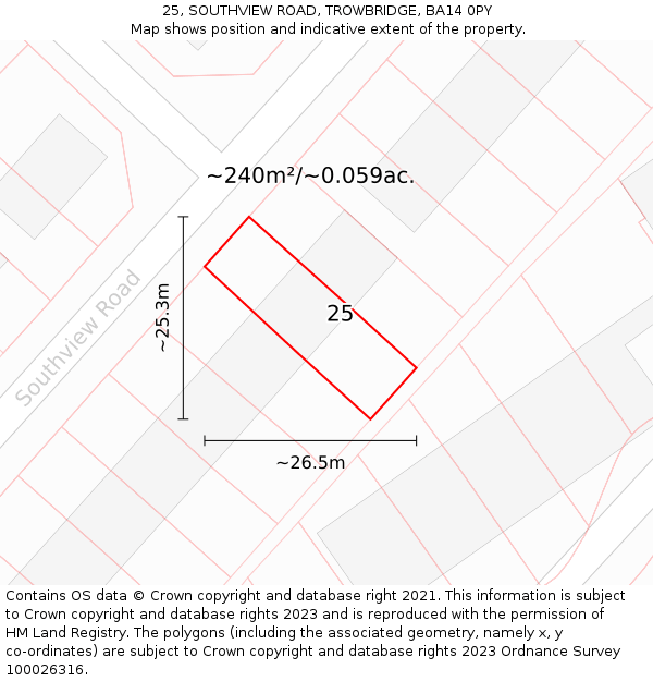 25, SOUTHVIEW ROAD, TROWBRIDGE, BA14 0PY: Plot and title map