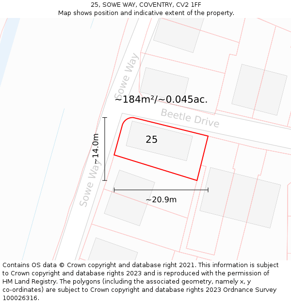25, SOWE WAY, COVENTRY, CV2 1FF: Plot and title map