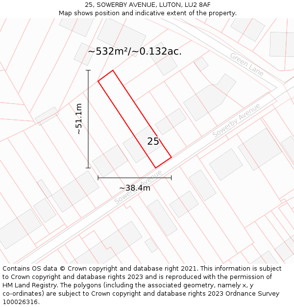 25, SOWERBY AVENUE, LUTON, LU2 8AF: Plot and title map
